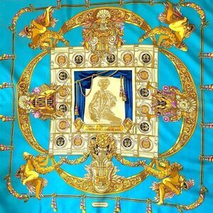 Vintage Hermes Paris Opera Garnier Baroque Silk Scarf, Turquoise Gold Lux 1483